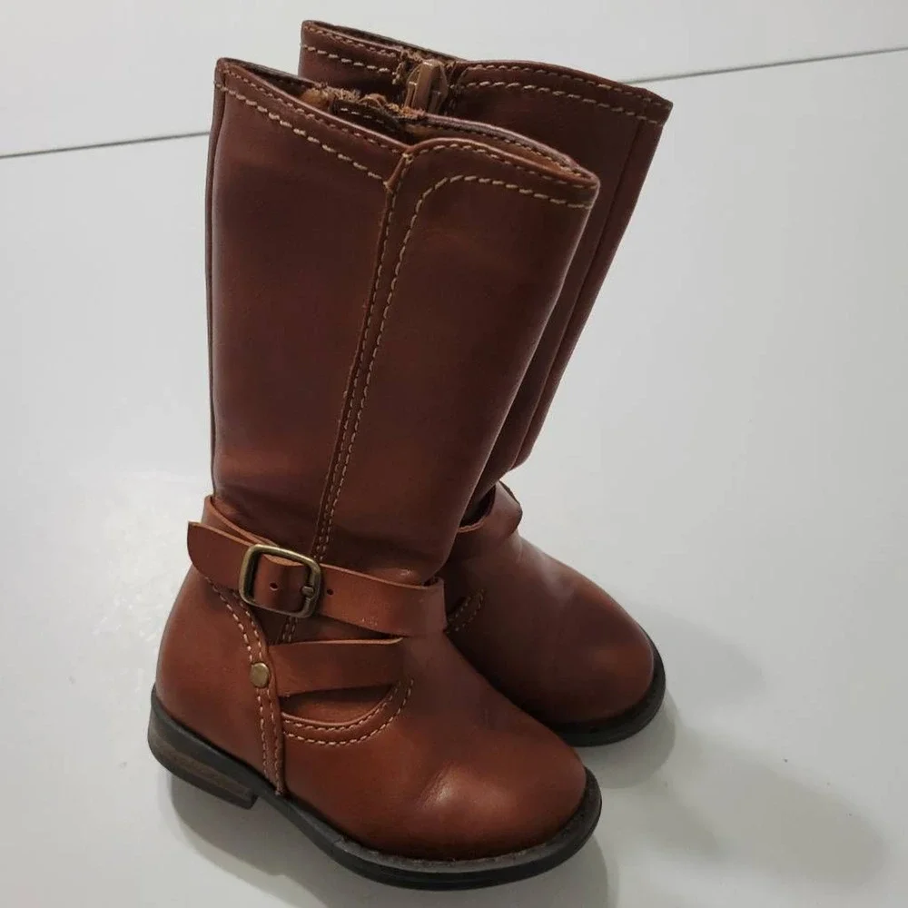 Cupcake Couture Baby Girls Lil Ridder Riding Boots‎ Brown Zip Buckle Round Toe 5